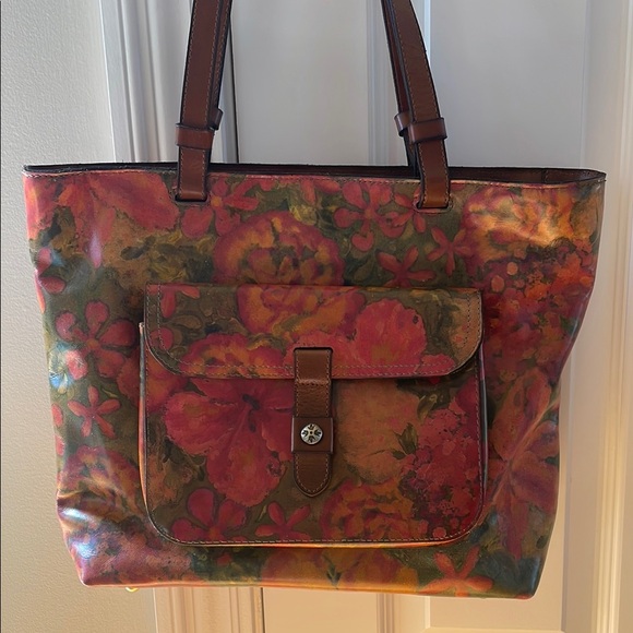Patricia Nash Red and Brown Floral Tote Bag - Picture 1 of 13